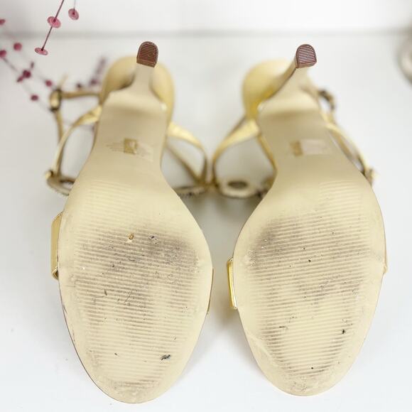 Nine West Stefania Metallic Leather Slingback Stiletto Heels Gold Size 8.5 M - Picture 10 of 16